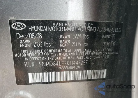 2019 Hyundai Elantra Sel from USA, damaged, VIN 5NPD84LF2KH447257